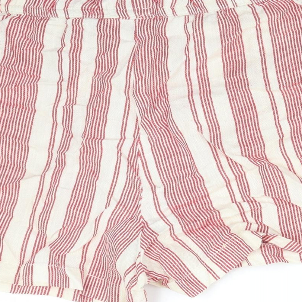 Pull&Bear Womens Multicoloured Striped Cotton Paperbag Shorts Size M  Regular