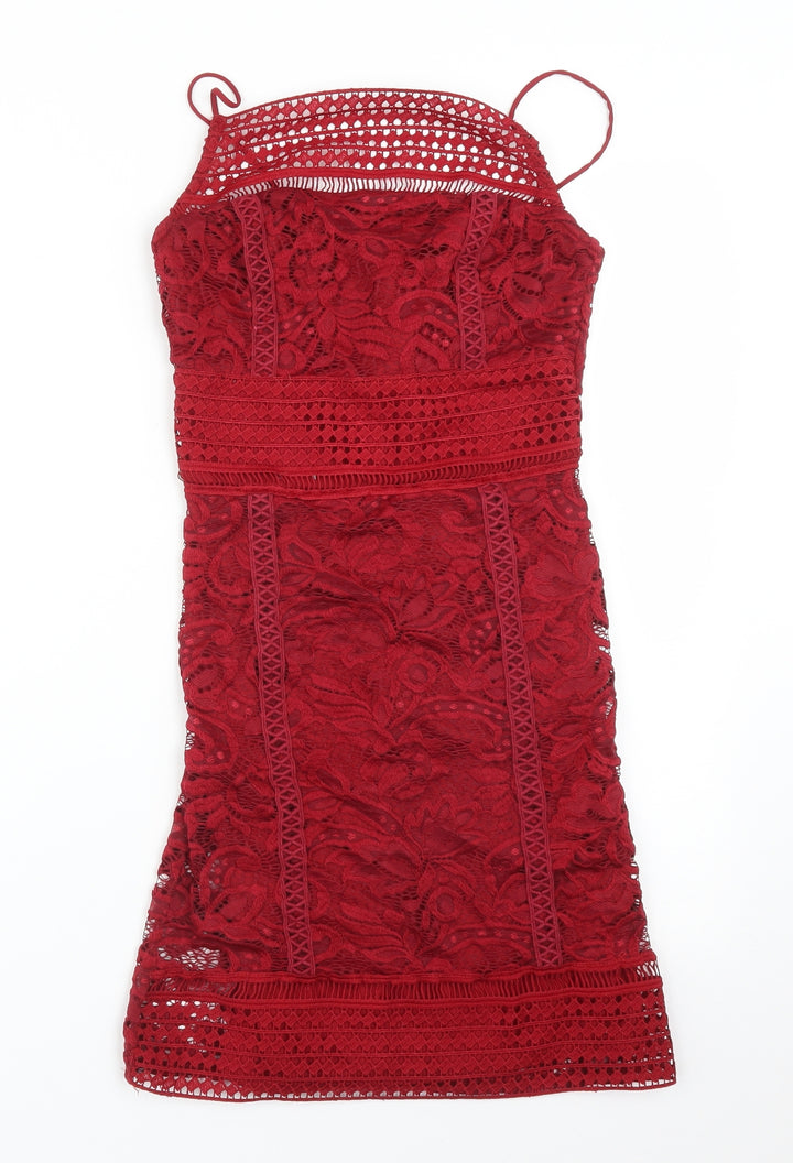 Topshop Womens Red Floral Polyester Pencil Dress Size 8