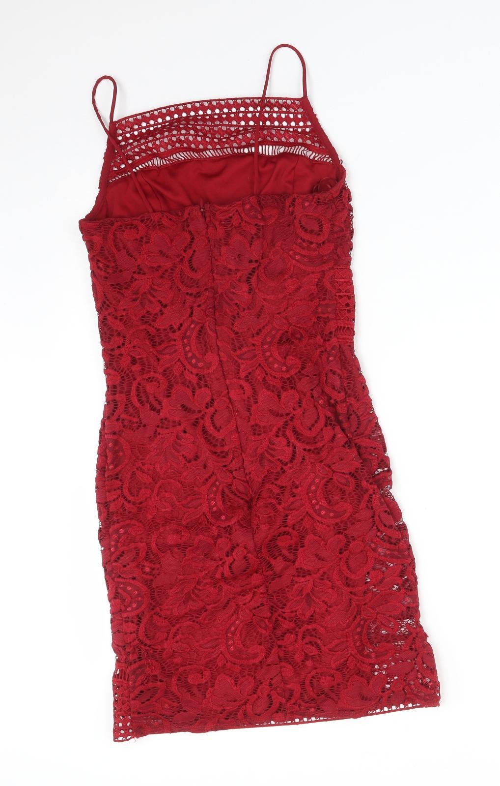 Topshop Womens Red Floral Polyester Pencil Dress  Size 8