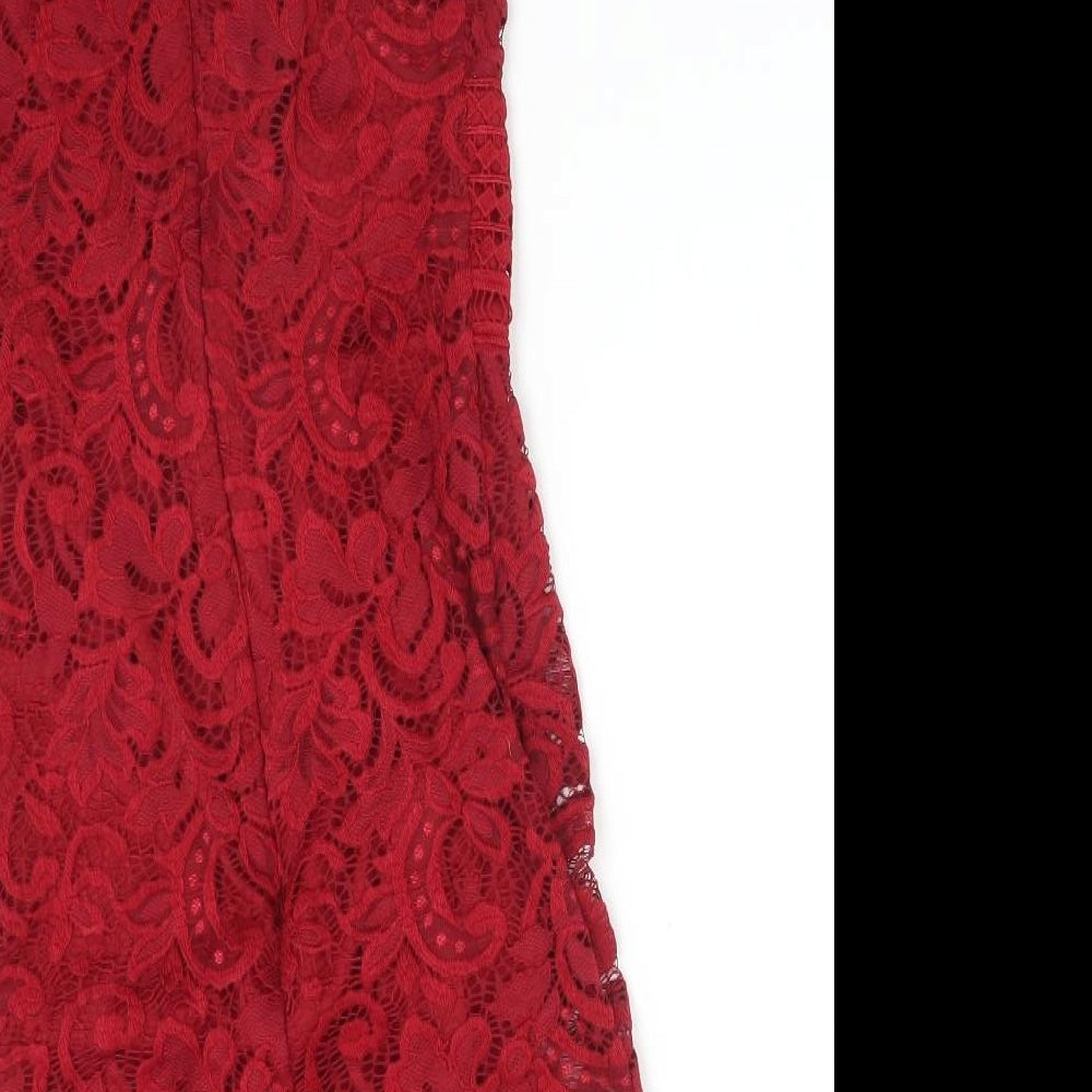Topshop Womens Red Floral Polyester Pencil Dress  Size 8