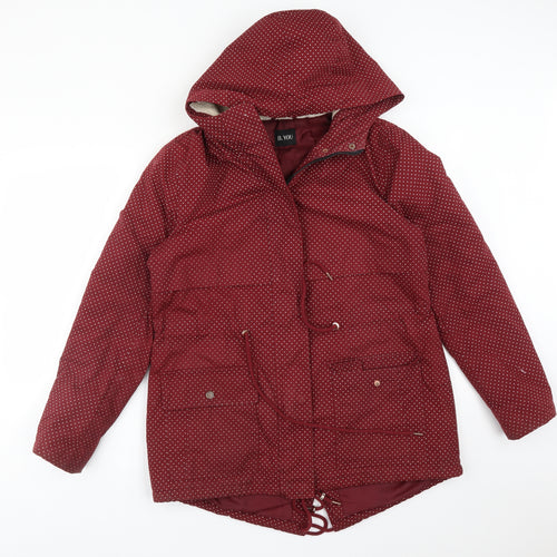 B. YOU Womens Red Polka Dot  Overcoat Coat Size 12