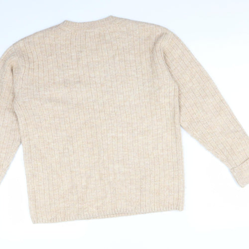 George Womens Beige Striped Acrylic Pullover Sweatshirt Size S