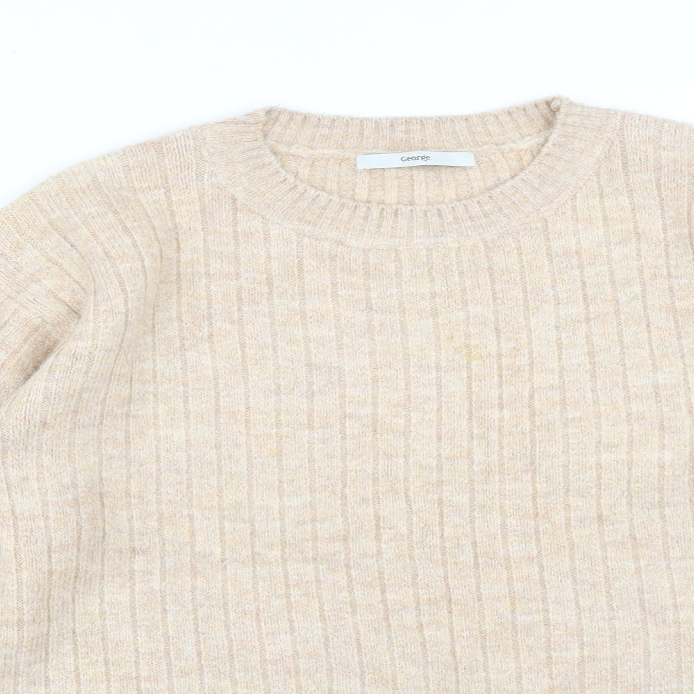 George Womens Beige Striped Acrylic Pullover Sweatshirt Size S