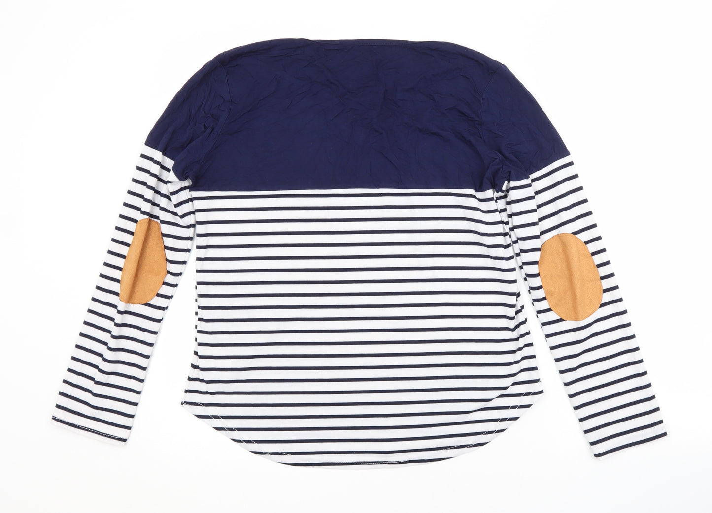 Primark Womens Blue Striped Polyester Basic T-Shirt Size L V-Neck