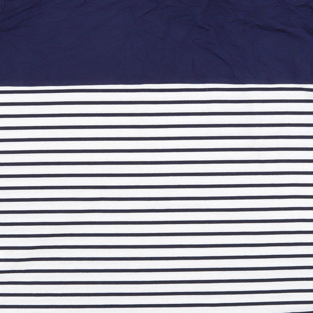Primark Womens Blue Striped Polyester Basic T-Shirt Size L V-Neck