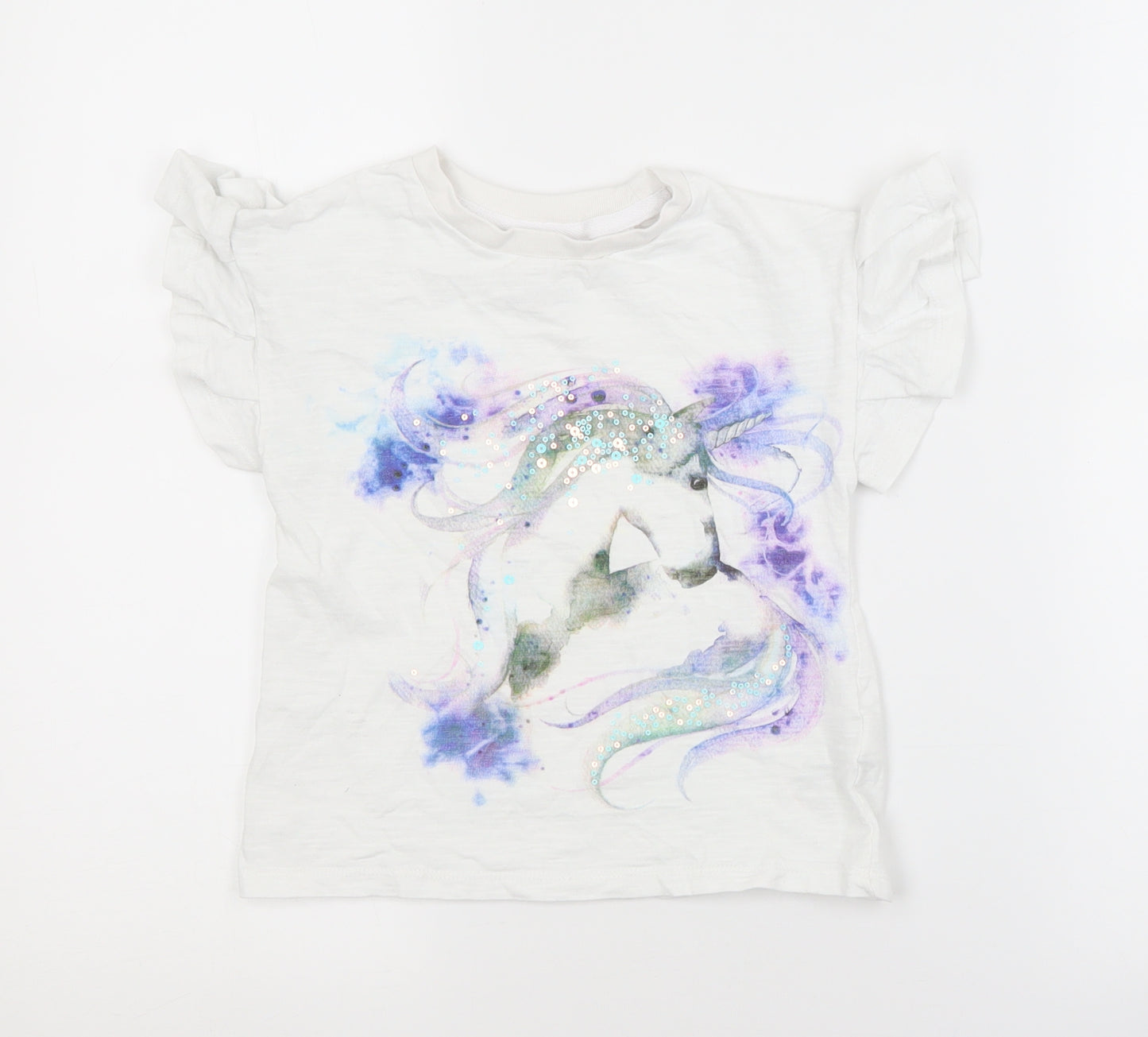 NEXT Girls White  Cotton Basic T-Shirt Size 4 Years Crew Neck