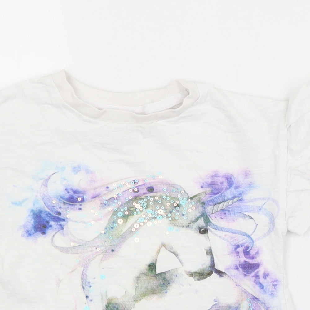 NEXT Girls White  Cotton Basic T-Shirt Size 4 Years Crew Neck