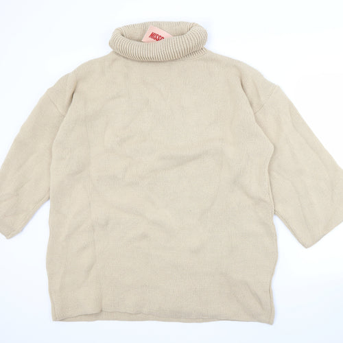 Misspap Womens Beige Roll Neck  Acrylic Pullover Jumper Size L