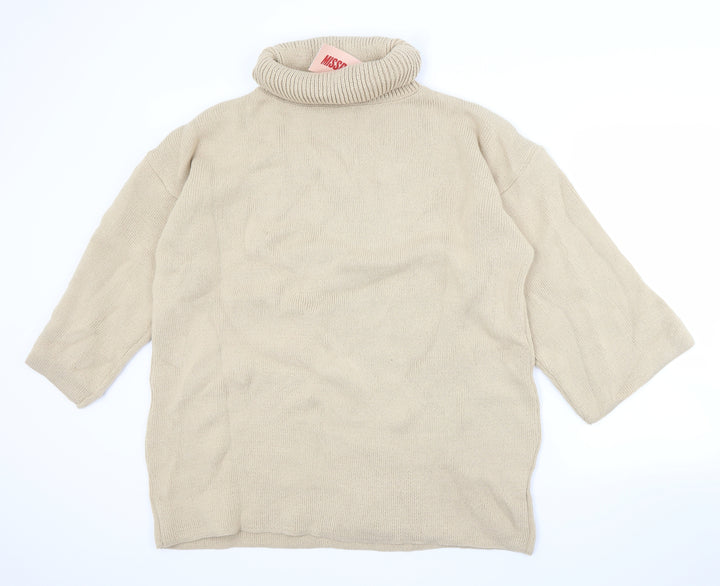 Misspap Womens Beige Roll Neck  Acrylic Pullover Jumper Size L