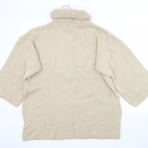 Misspap Womens Beige Roll Neck  Acrylic Pullover Jumper Size L