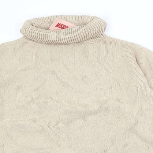 Misspap Womens Beige Roll Neck  Acrylic Pullover Jumper Size L
