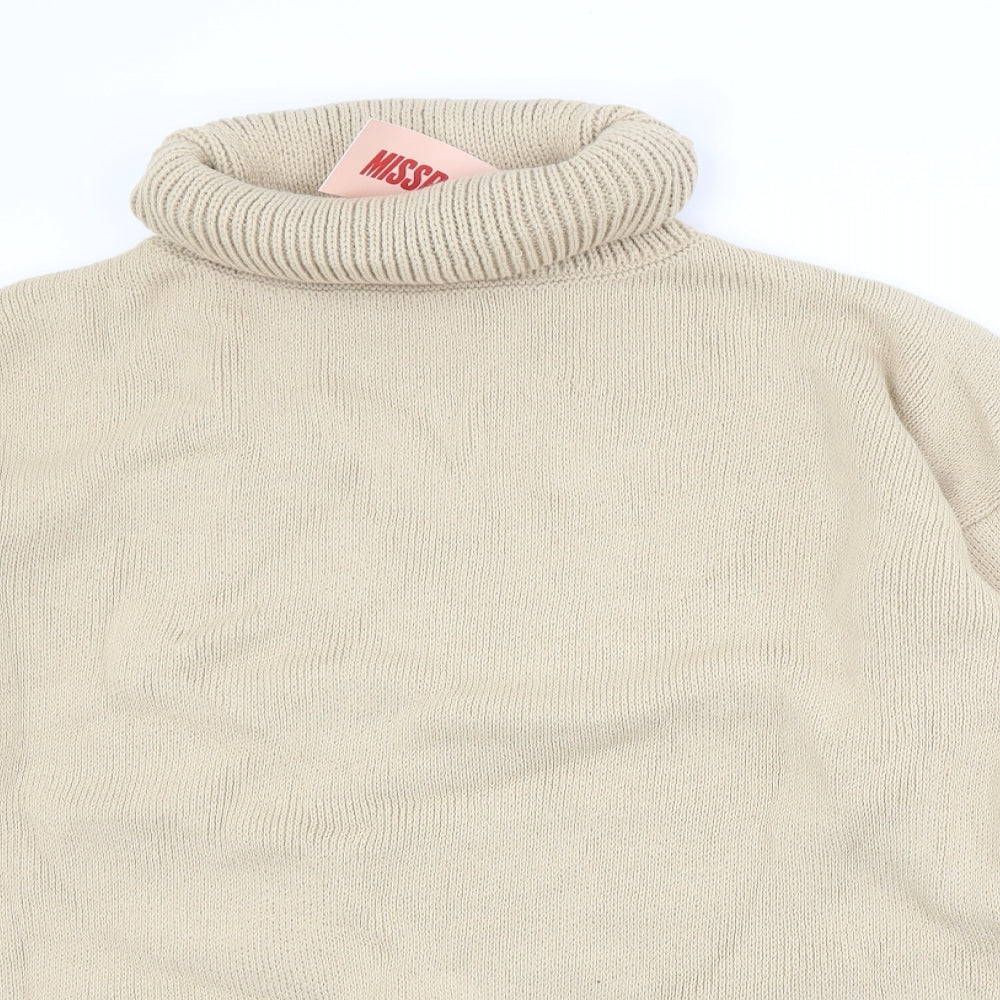 Misspap Womens Beige Roll Neck  Acrylic Pullover Jumper Size L