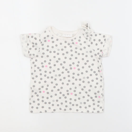 NEXT Girls White Spotted Cotton Basic T-Shirt Size 6-9 Months Crew Neck