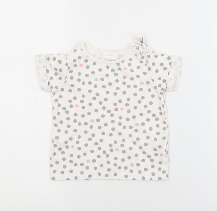 NEXT Girls White Spotted Cotton Basic T-Shirt Size 6-9 Months Crew Neck