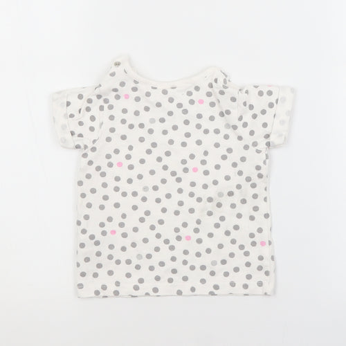 NEXT Girls White Spotted Cotton Basic T-Shirt Size 6-9 Months Crew Neck