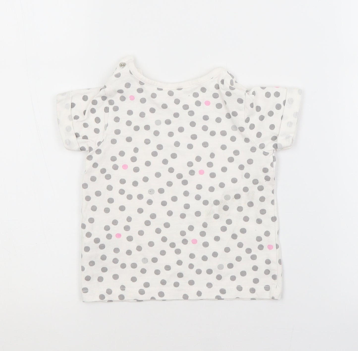 NEXT Girls White Spotted Cotton Basic T-Shirt Size 6-9 Months Crew Neck
