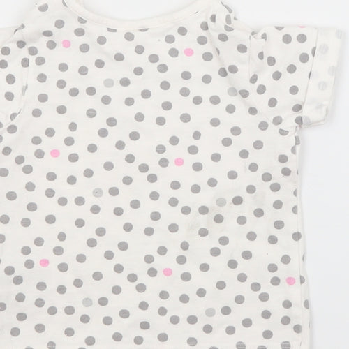 NEXT Girls White Spotted Cotton Basic T-Shirt Size 6-9 Months Crew Neck