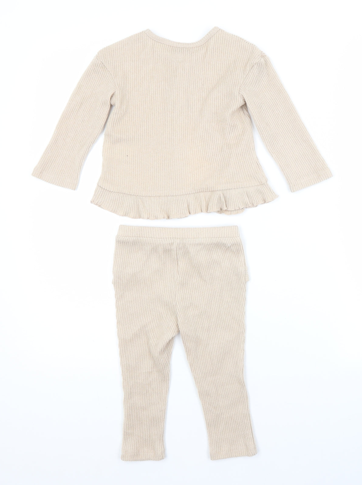Preworn Girls Beige  Polyester Trousers Outfit/Set Size 12-18 Months