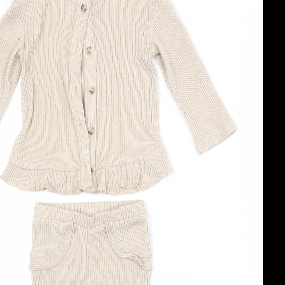 Preworn Girls Beige  Polyester Trousers Outfit/Set Size 12-18 Months