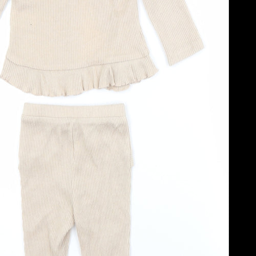 Preworn Girls Beige  Polyester Trousers Outfit/Set Size 12-18 Months