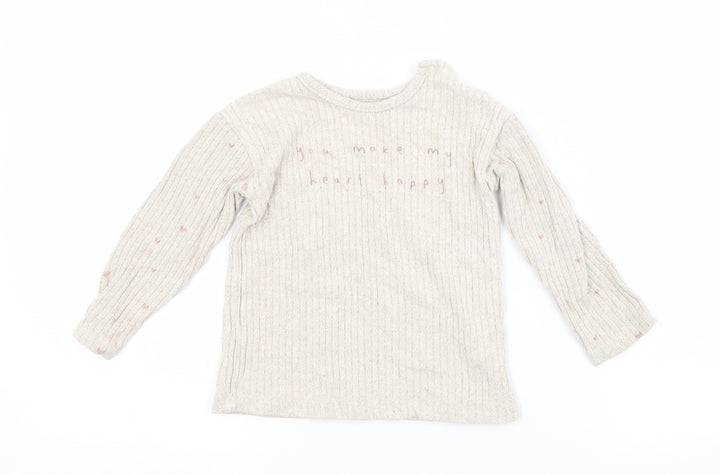 George Baby Beige Geometric Viscose Basic T-Shirt Size 12-18 Months Crew Neck