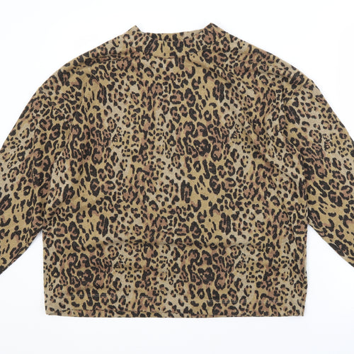M&S Womens Brown Crew Neck Animal Print Polyester Pullover Jumper Size 14