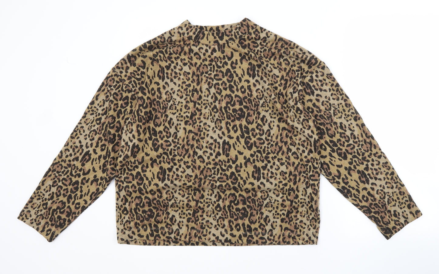 M&S Womens Brown Crew Neck Animal Print Polyester Pullover Jumper Size 14