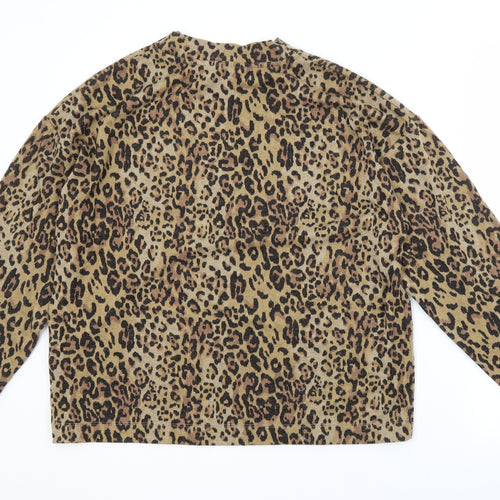M&S Womens Brown Crew Neck Animal Print Polyester Pullover Jumper Size 14