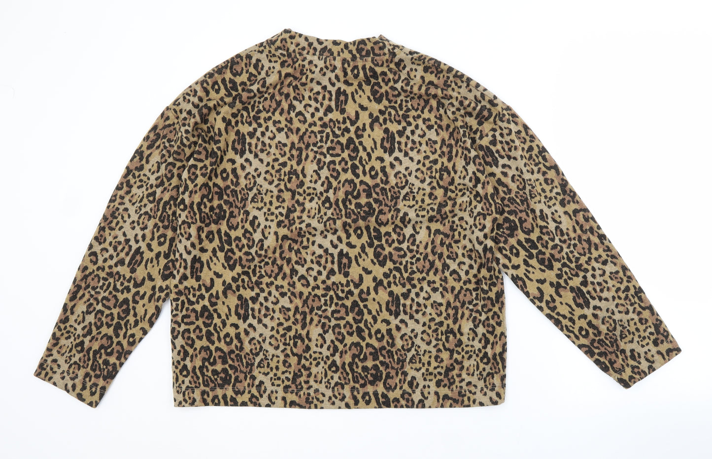 M&S Womens Brown Crew Neck Animal Print Polyester Pullover Jumper Size 14