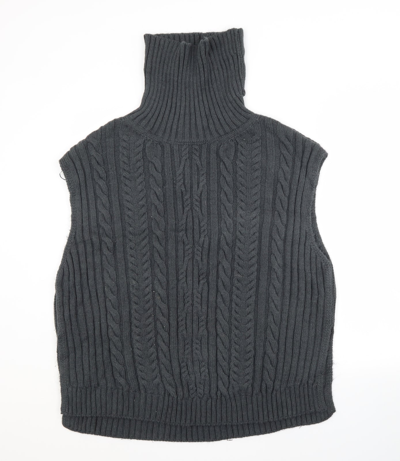 M&S Womens Grey Roll Neck Striped Acrylic Vest Jumper Size L