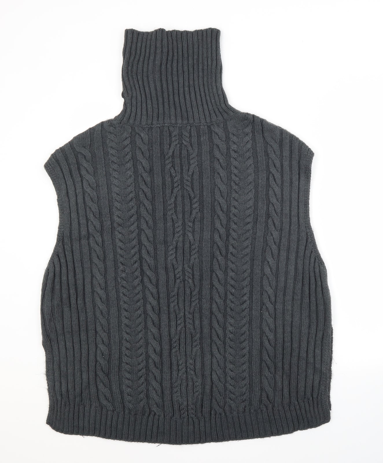 M&S Womens Grey Roll Neck Striped Acrylic Vest Jumper Size L