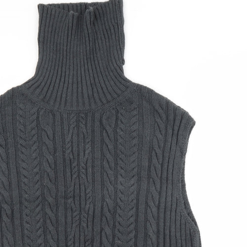 M&S Womens Grey Roll Neck Striped Acrylic Vest Jumper Size L