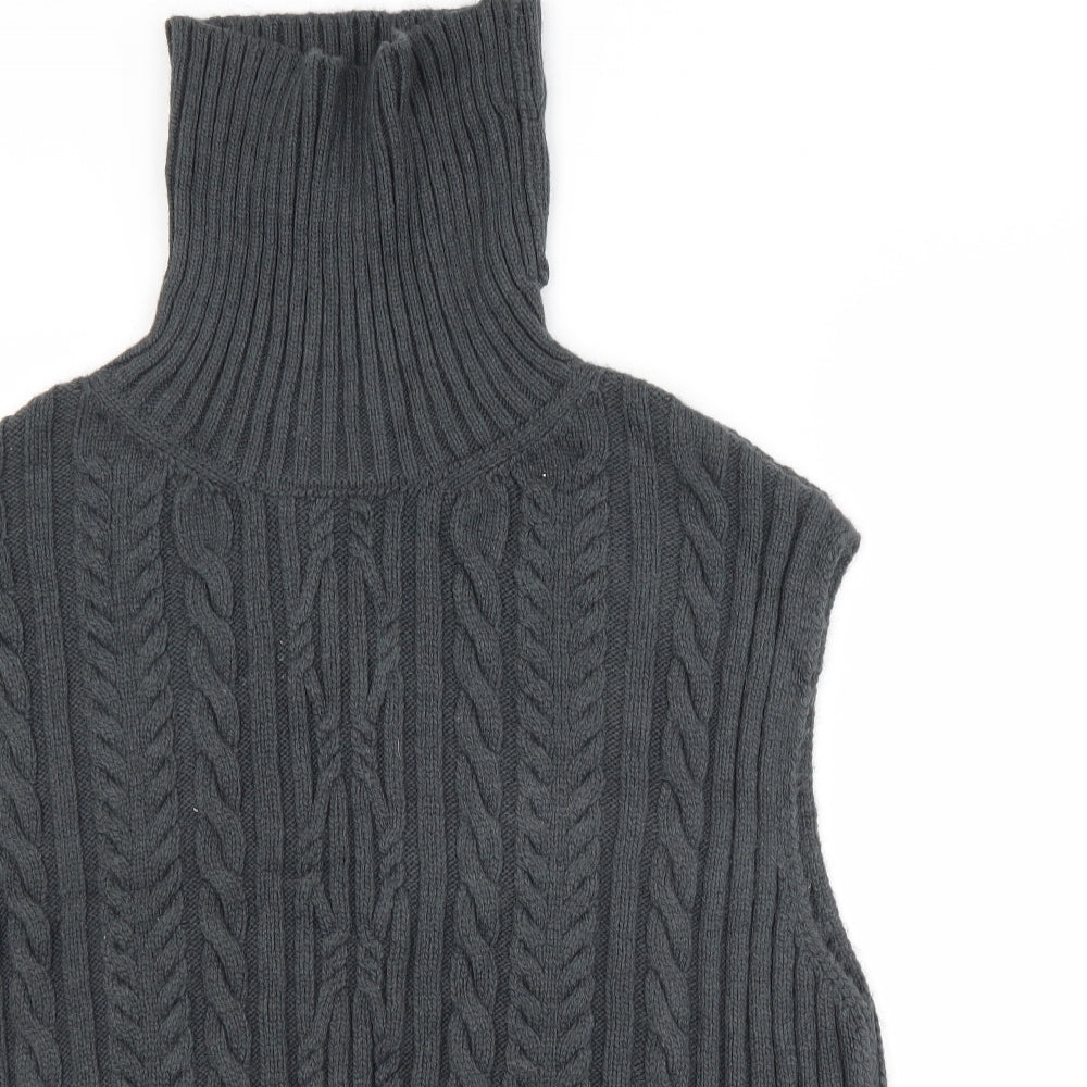M&S Womens Grey Roll Neck Striped Acrylic Vest Jumper Size L