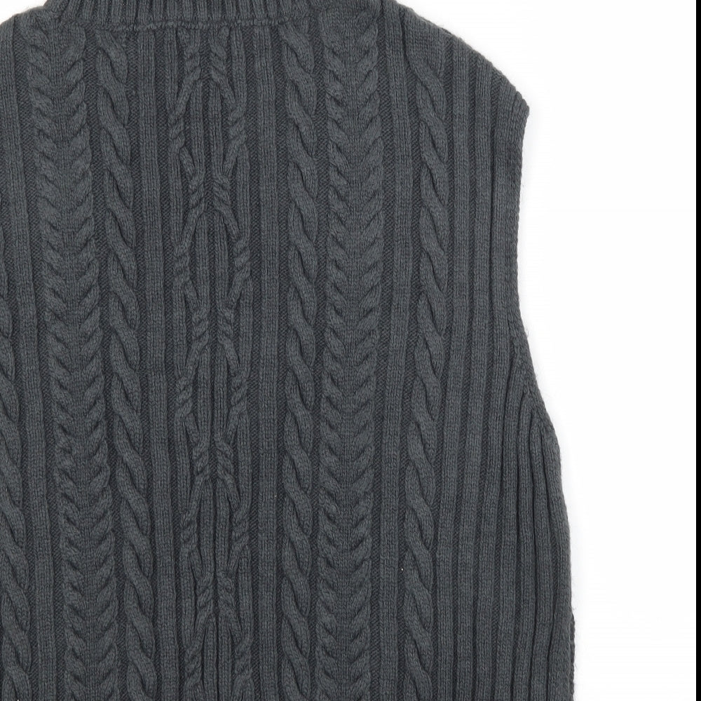 M&S Womens Grey Roll Neck Striped Acrylic Vest Jumper Size L