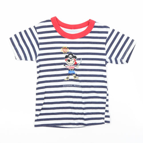 Preworn Boys Multicoloured Striped  Basic T-Shirt  Crew Neck