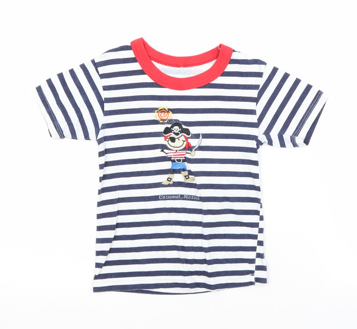 Preworn Boys Multicoloured Striped Basic T-Shirt Crew Neck