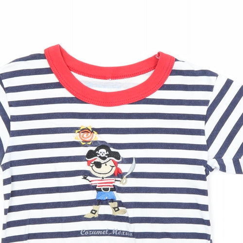 Preworn Boys Multicoloured Striped  Basic T-Shirt  Crew Neck