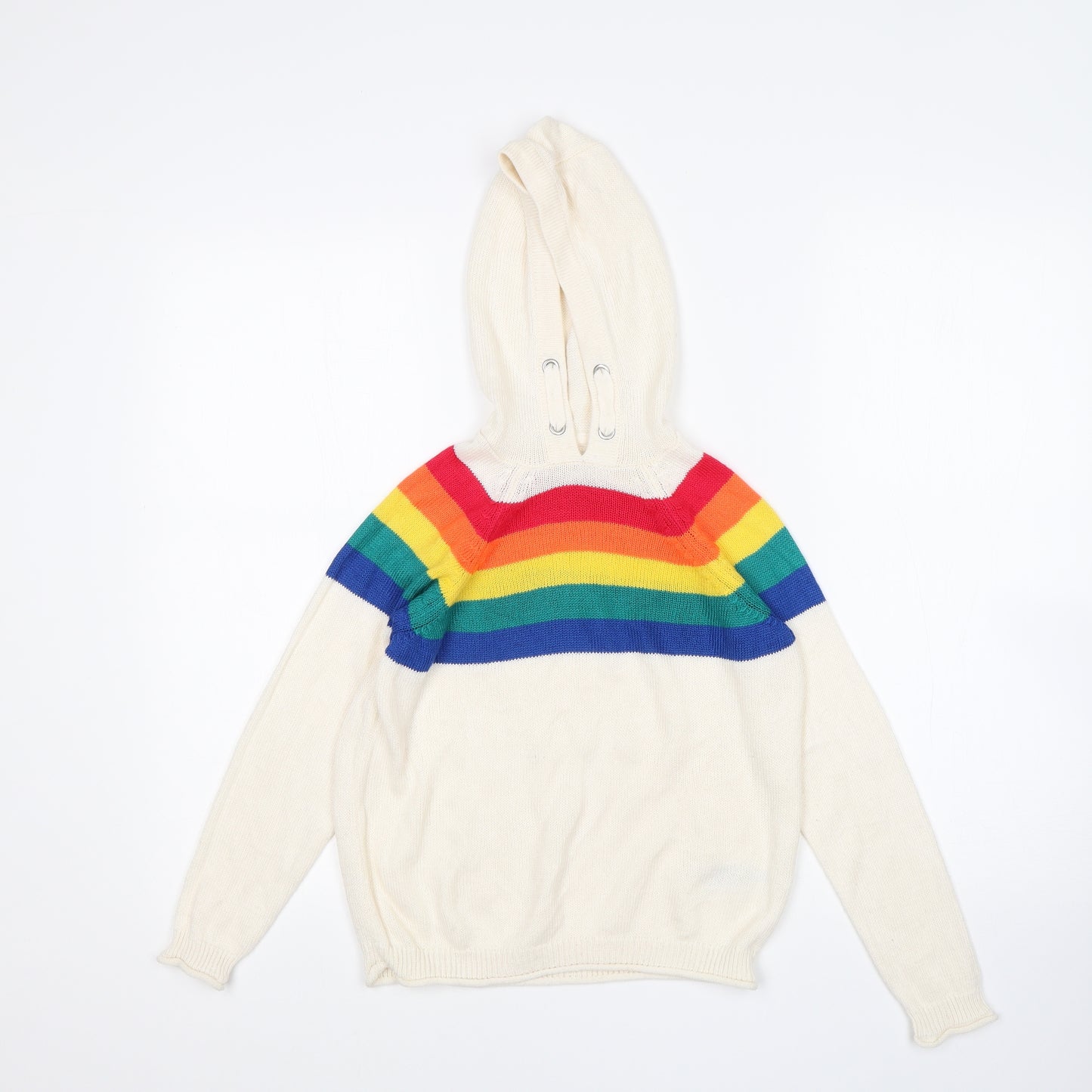 NEXT Girls Multicoloured Striped Acrylic Pullover Hoodie Size 7 Years