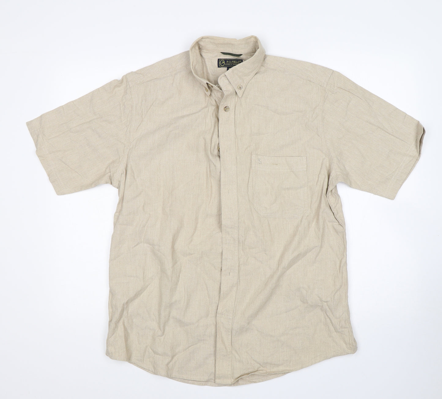 P.G Field Mens Beige  Cotton  Button-Up Size M Collared