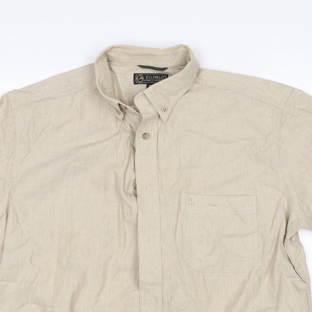 P.G Field Mens Beige  Cotton  Button-Up Size M Collared