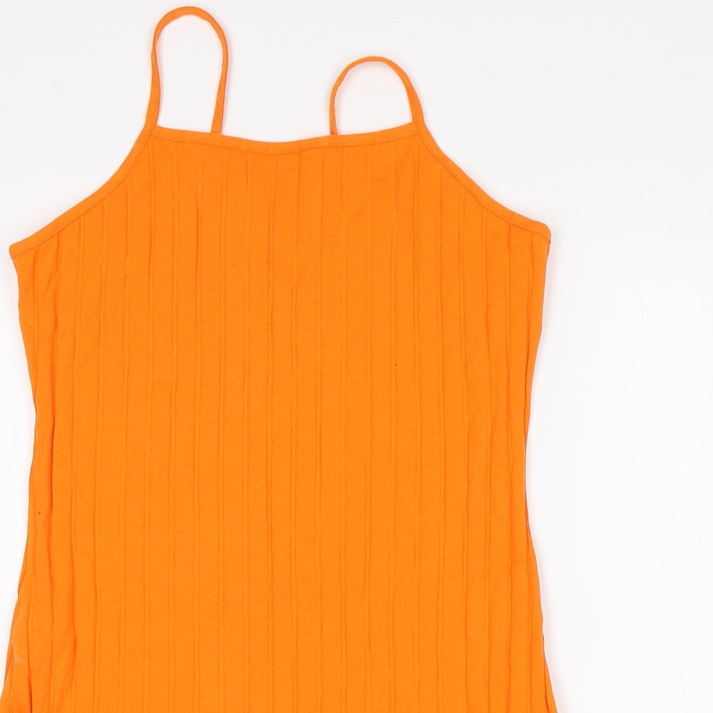 SheIn Womens Orange  Cotton Basic Tank Size L Square Neck