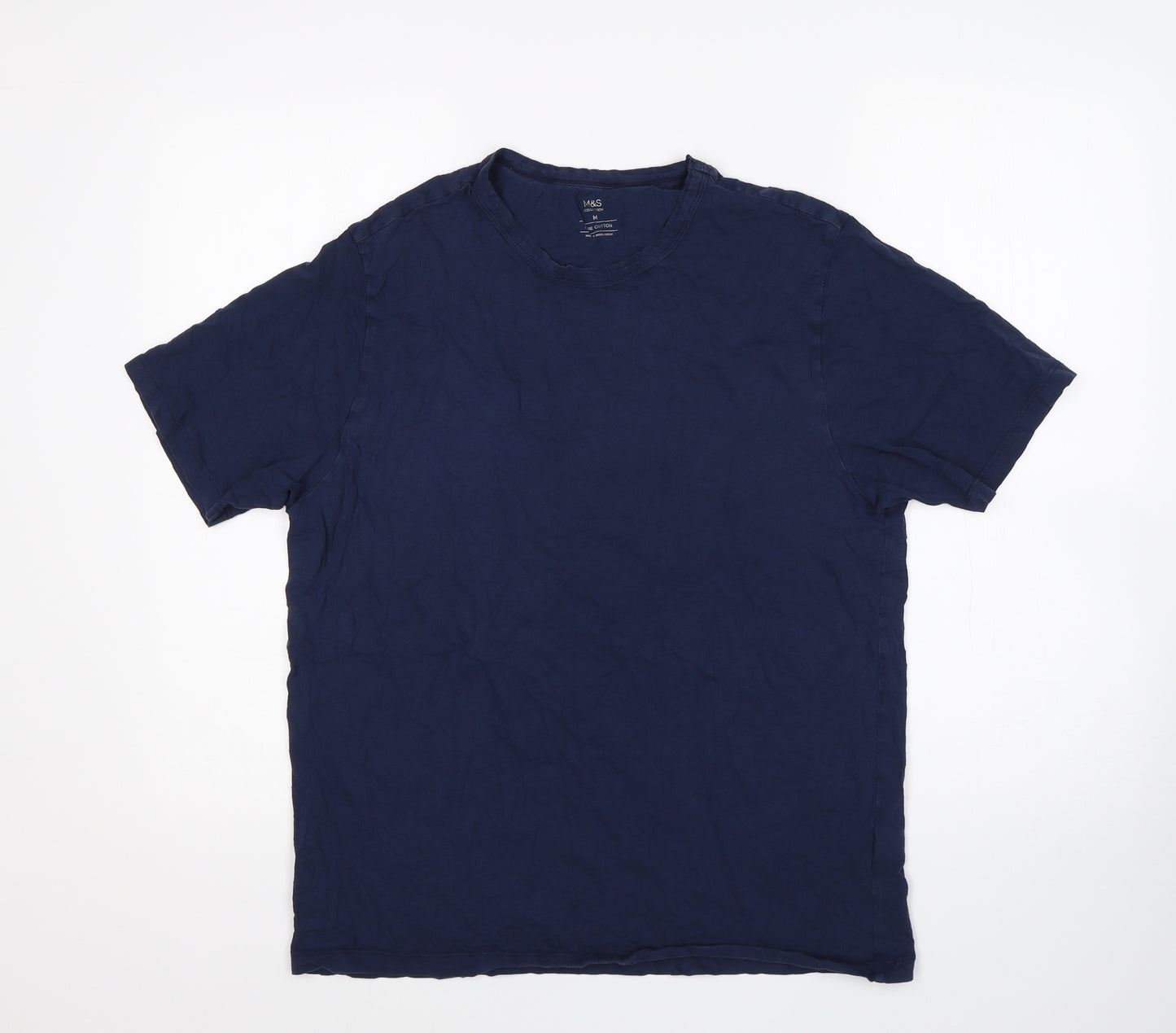 M&S Womens Blue  Cotton Basic T-Shirt Size M Round Neck