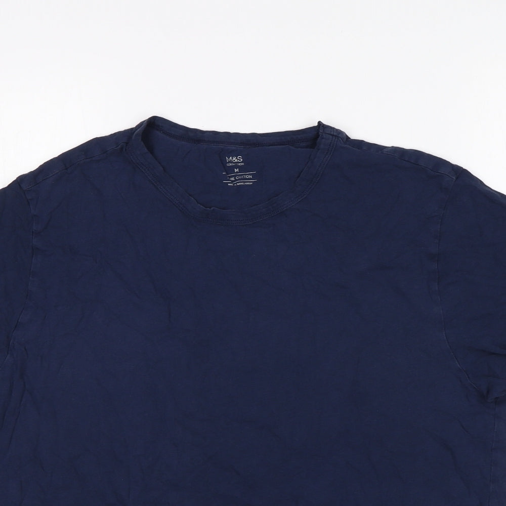 M&S Womens Blue  Cotton Basic T-Shirt Size M Round Neck