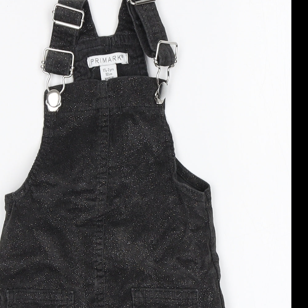 Primark Girls Black  Cotton Pinafore/Dungaree Dress  Size 18-24 Months  Square Neck