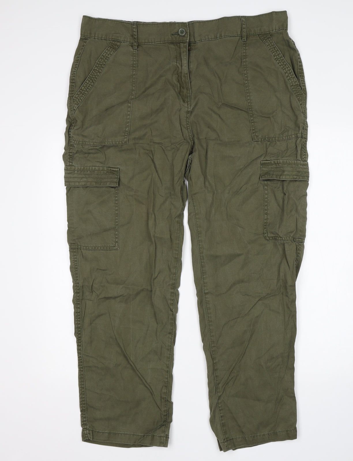 NEXT Womens Green  Lyocell Cargo Trousers Size 18 L27 in Regular