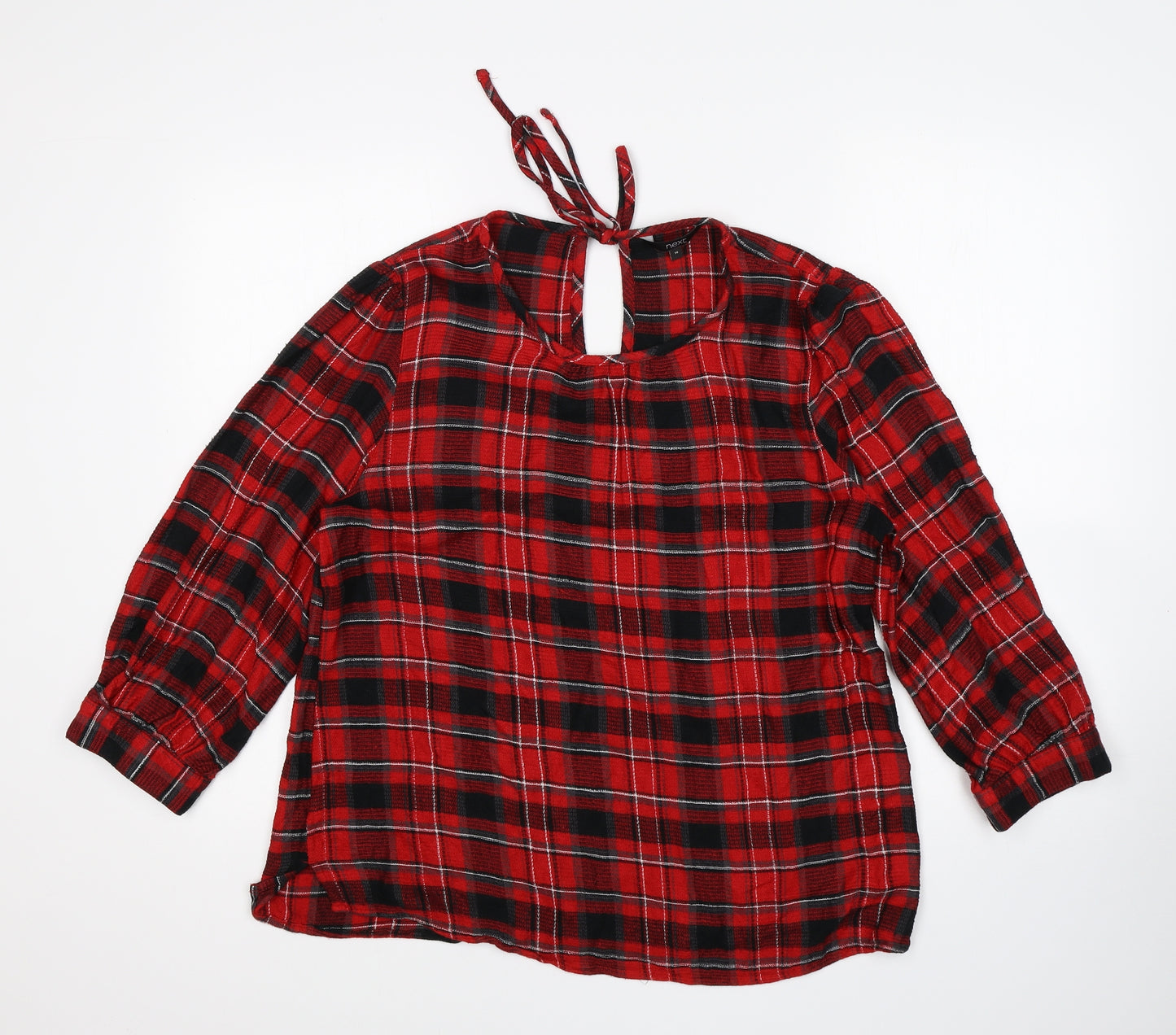 NEXT Womens Multicoloured Plaid Viscose Basic Blouse Size 14 Round Neck