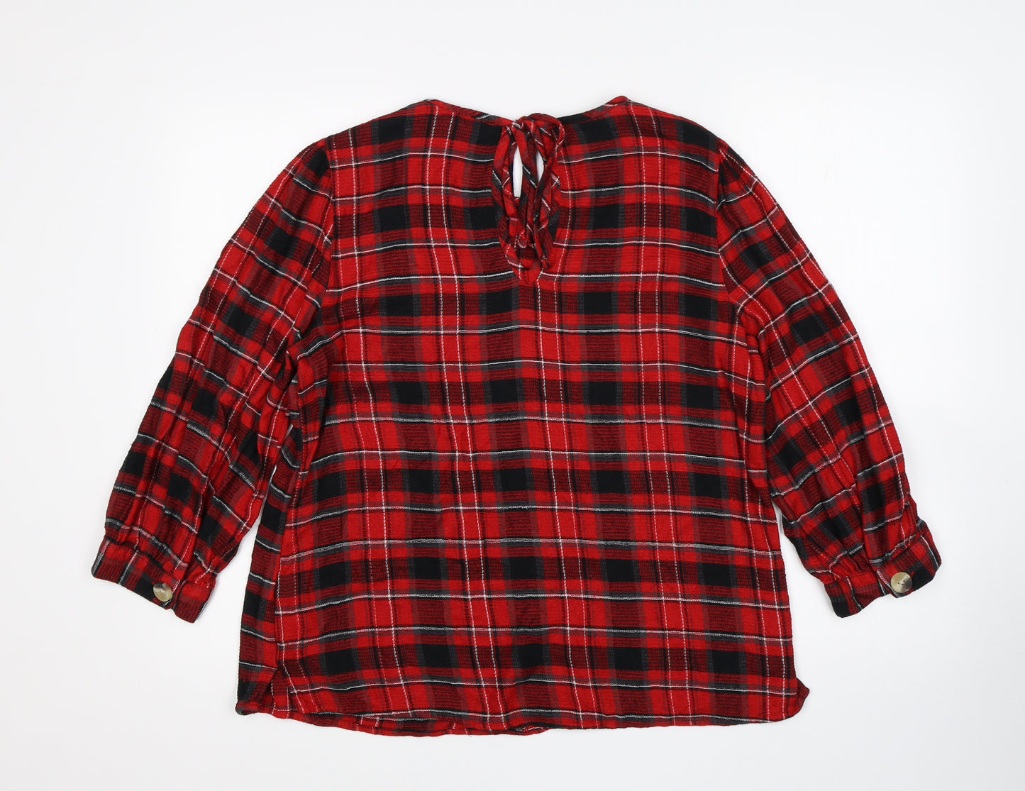 NEXT Womens Multicoloured Plaid Viscose Basic Blouse Size 14 Round Neck