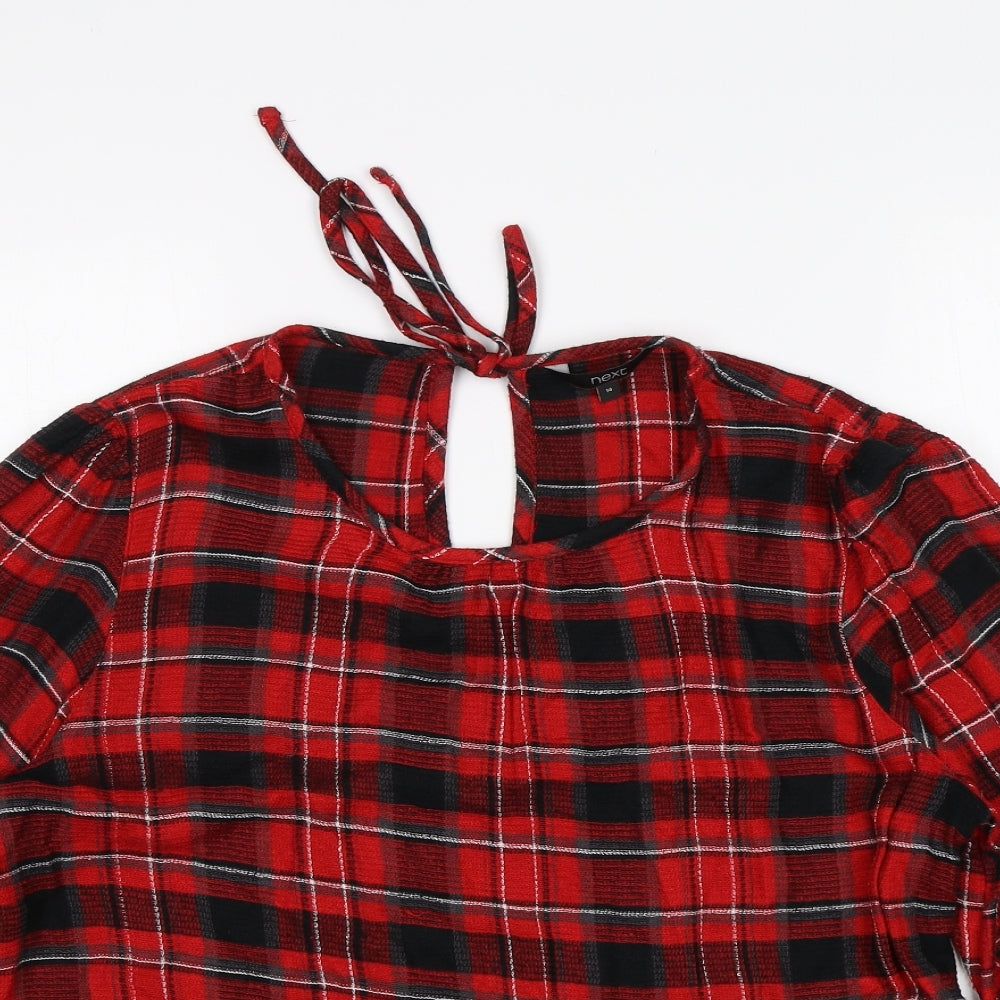 NEXT Womens Multicoloured Plaid Viscose Basic Blouse Size 14 Round Neck