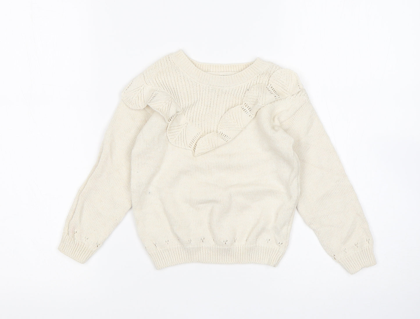 Primark Girls Beige Round Neck  Cotton Pullover Jumper Size 3-4 Years