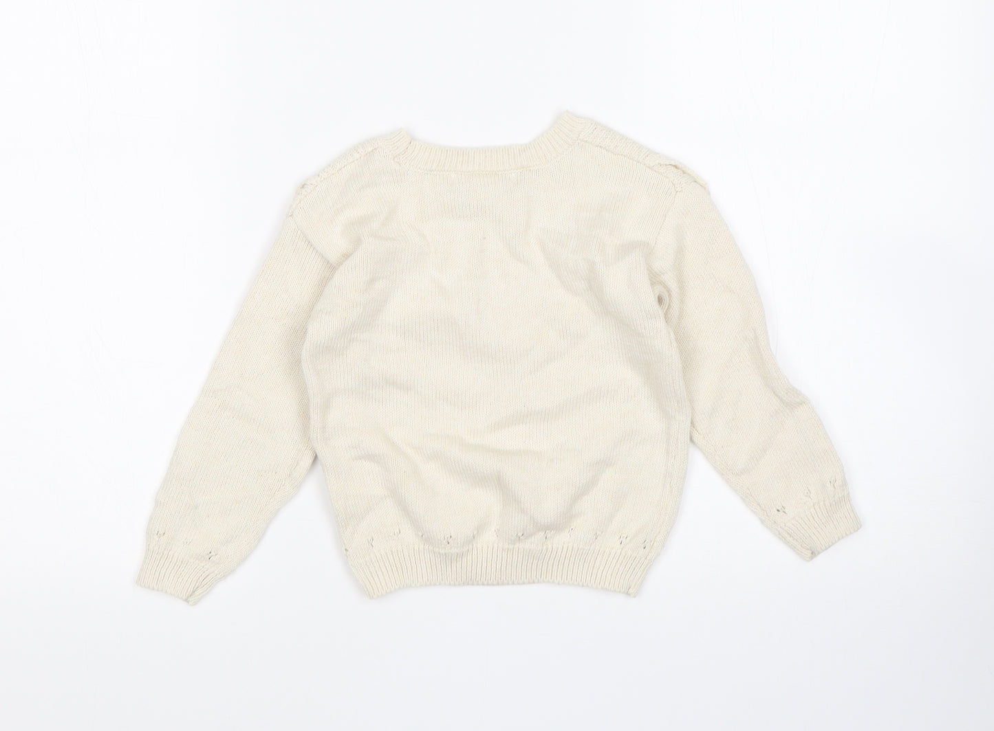 Primark Girls Beige Round Neck  Cotton Pullover Jumper Size 3-4 Years